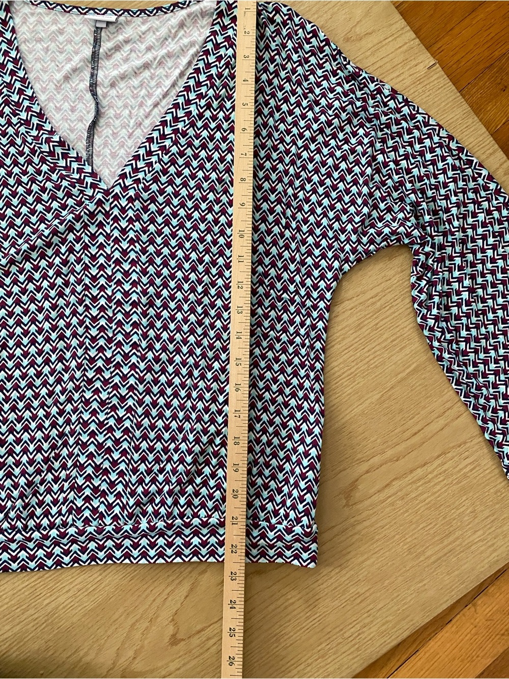 LASCANA V-Neck Chevron Print Bell Sleeve Top - Turquoise /Black - Picture 4 of 13